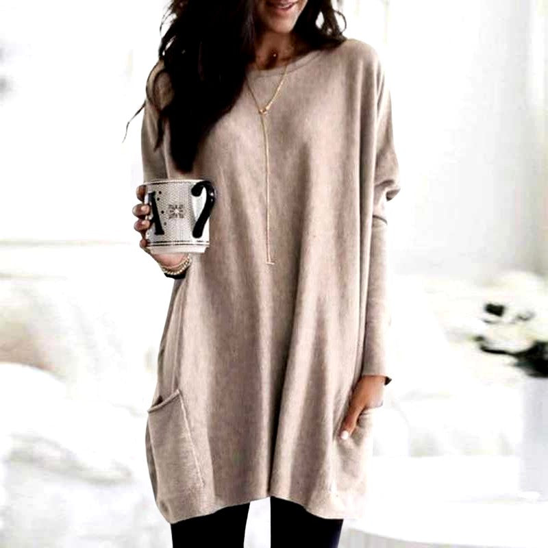 Women's Oversized Long Sweater with Round Neck