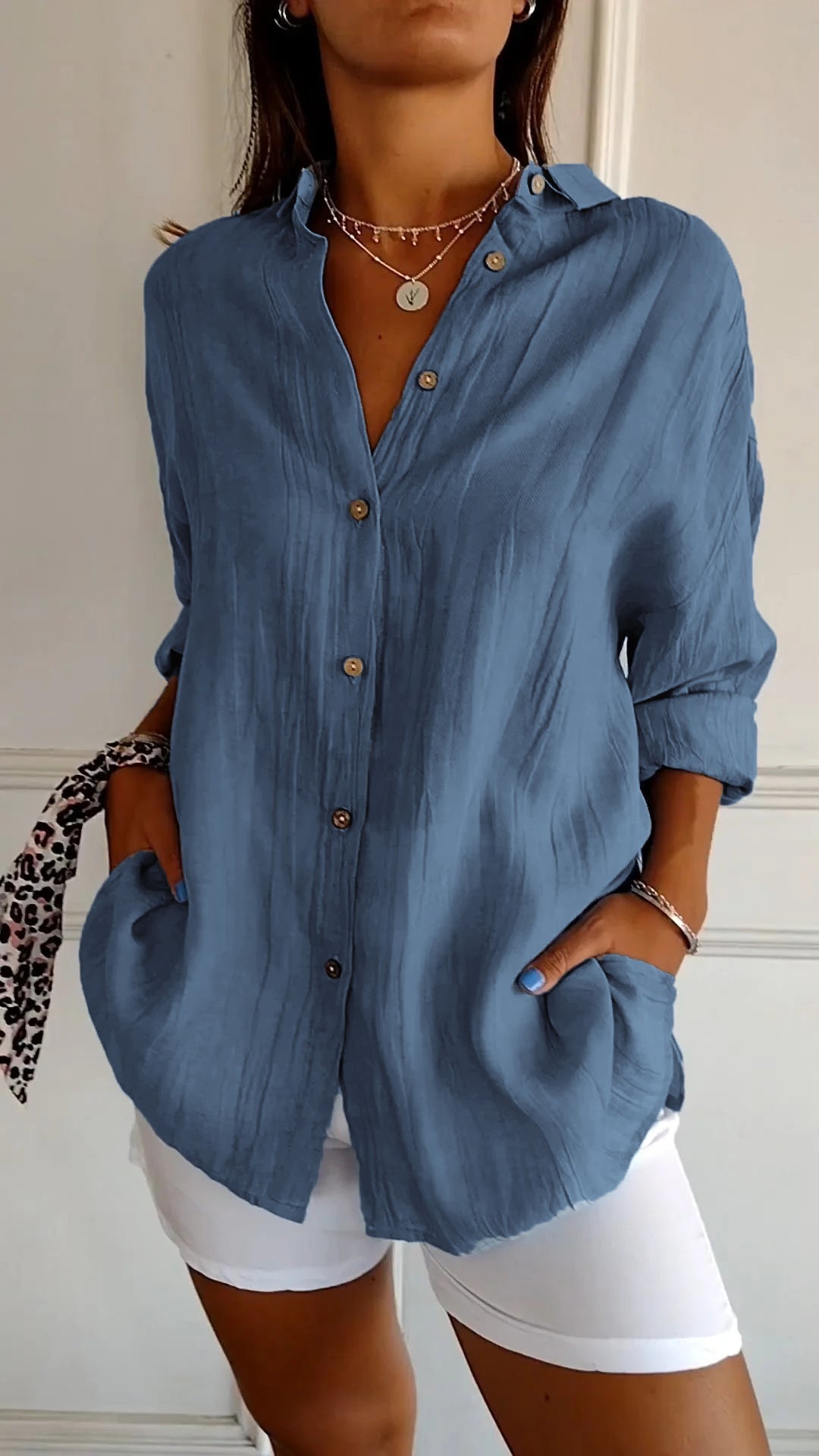 Women's Elegant Oversized Blouse Navy Blue