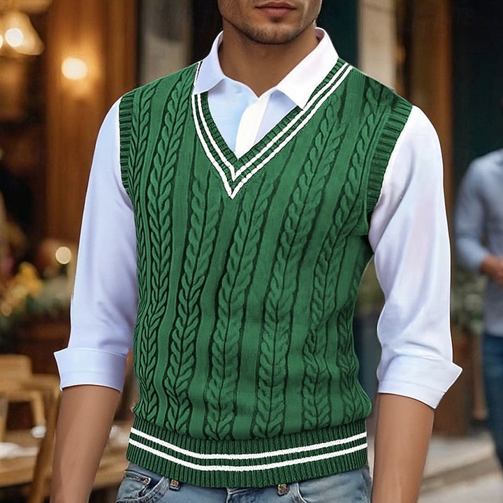 Chaleco de punto trenzado con cuello de pico para hombre