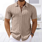 Effortless Knitted Polo Shirt With Subtle Wave Pattern Khaki