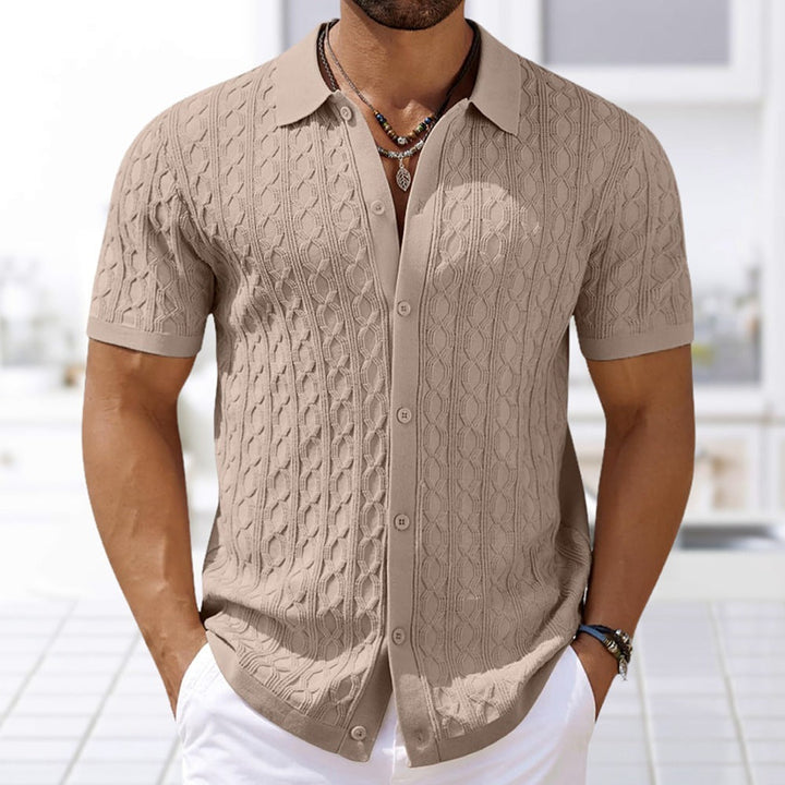 Effortless Knitted Polo Shirt With Subtle Wave Pattern-MODAUTLET
