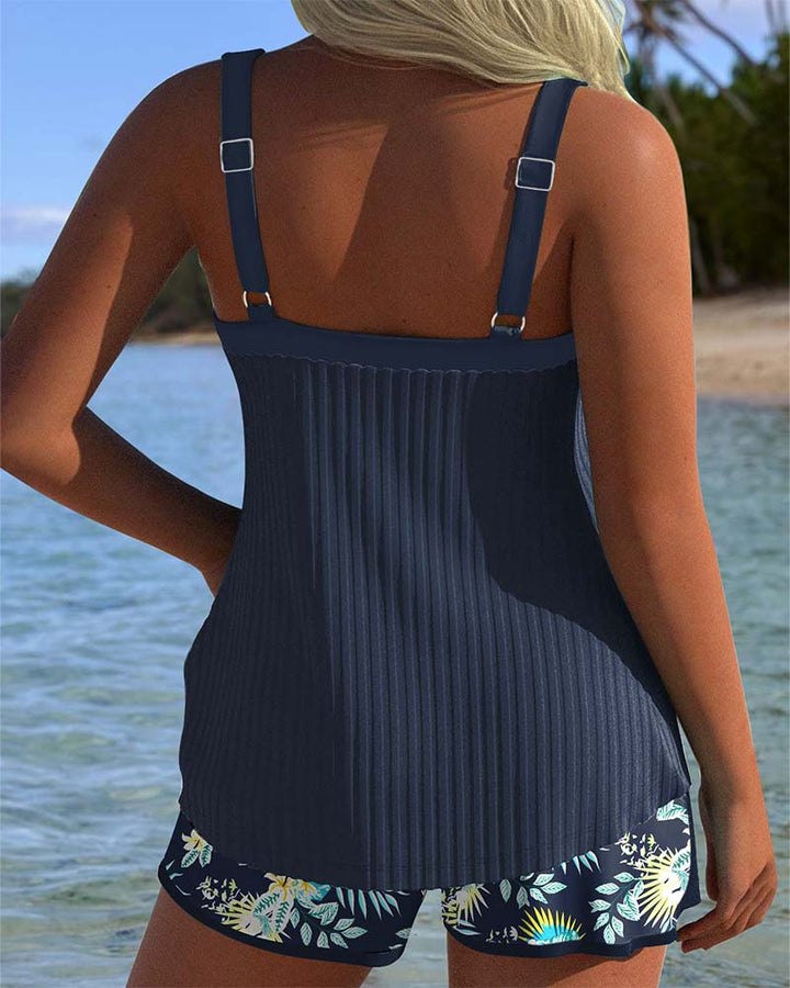 Women's Striped Tankini with Tummy Control-MODAUTLET