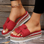 Women's Chic Mid-Heel Bow Sandals for Office & Events Red