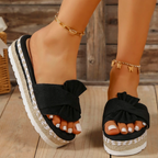 Women's Chic Mid-Heel Bow Sandals for Office & Events Black