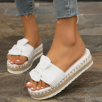 Women's Chic Mid-Heel Bow Sandals for Office & Events White