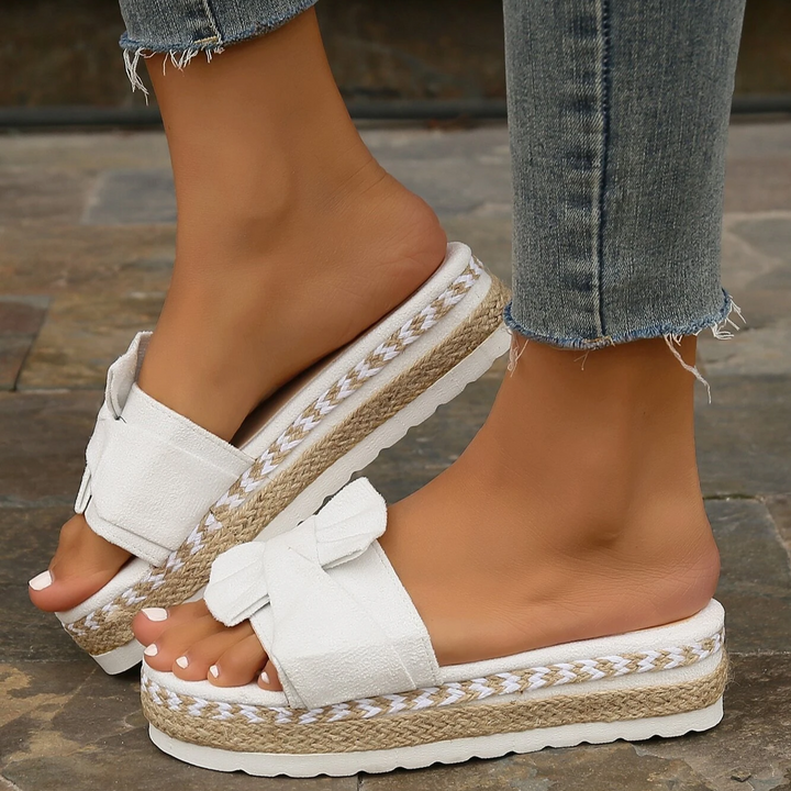 Women's Chic Mid-Heel Bow Sandals for Office & Events-MODAUTLET