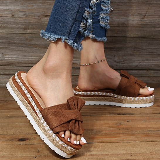 Women's Chic Mid-Heel Bow Sandals for Office & Events-MODAUTLET