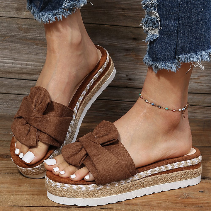 Women's Chic Mid-Heel Bow Sandals for Office & Events-MODAUTLET