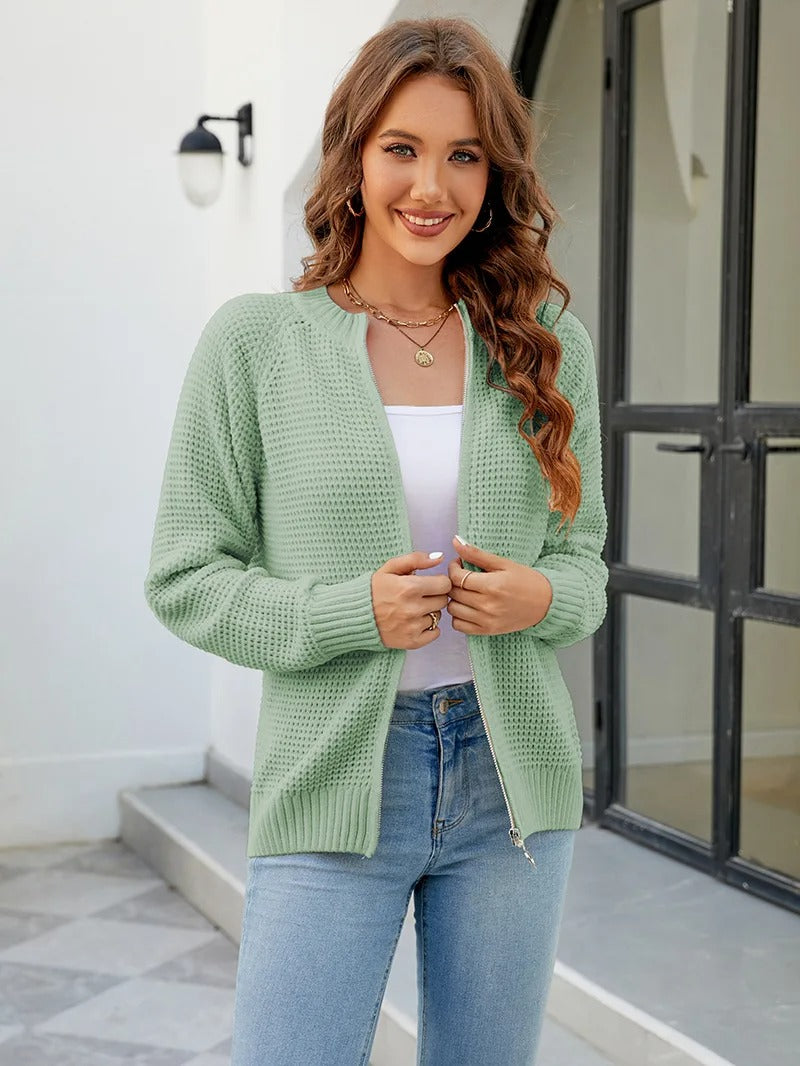 Waffle Cardigan - Cozy Knit Layer Green