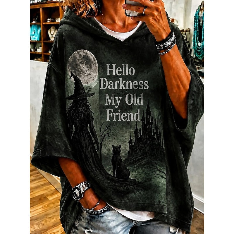 Naisten Halloween-noita-kuvioinen oversized-huppari