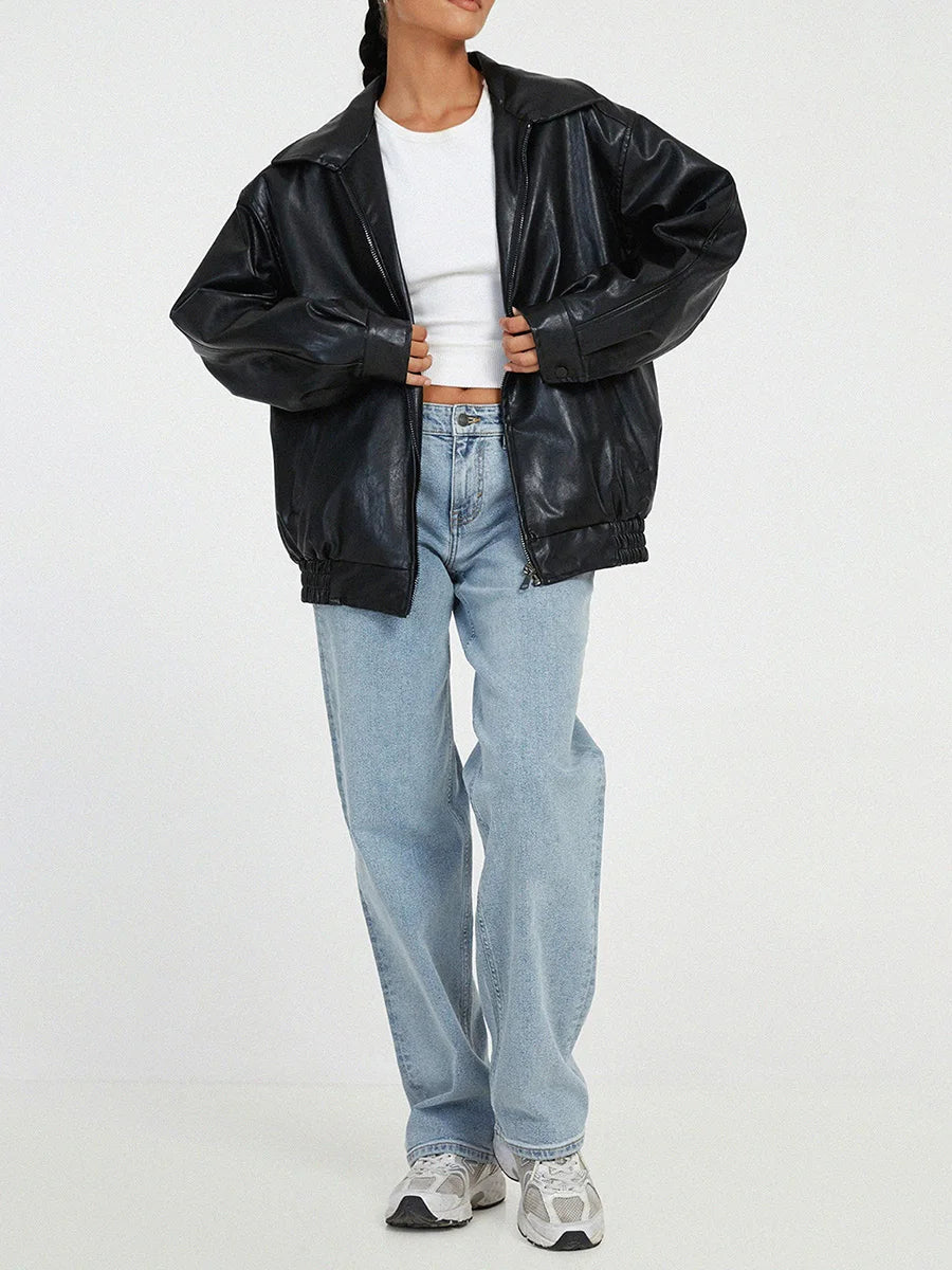 Stylish Oversized Bomber Jacket BLACK