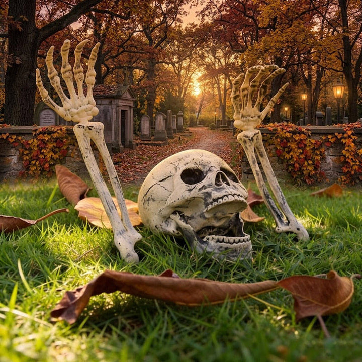 Halloweenovy realistické zápichy v podobě kostlivců pro venkovní dekoraci trávníku