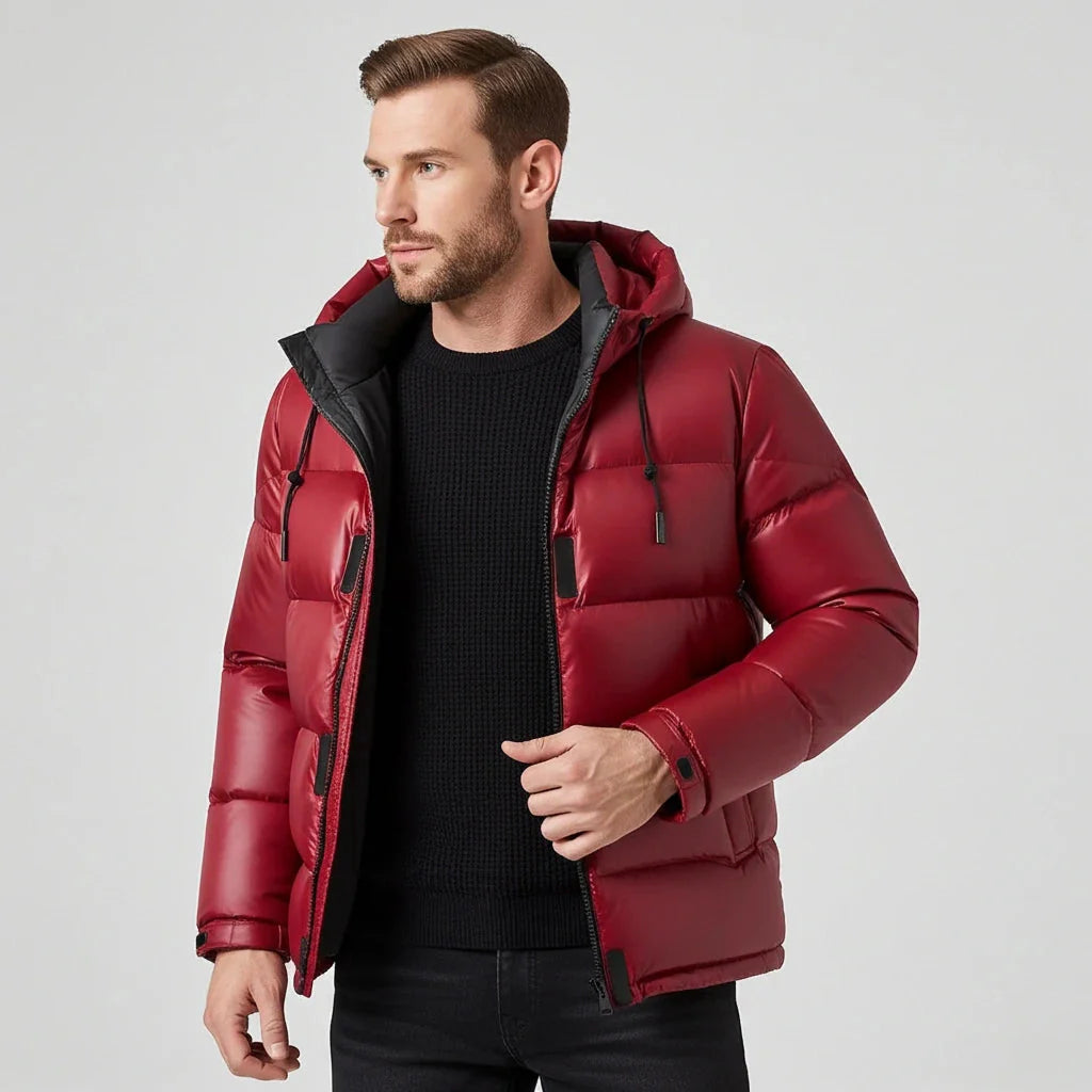 Men's Hooded Down Winter Jacket Red