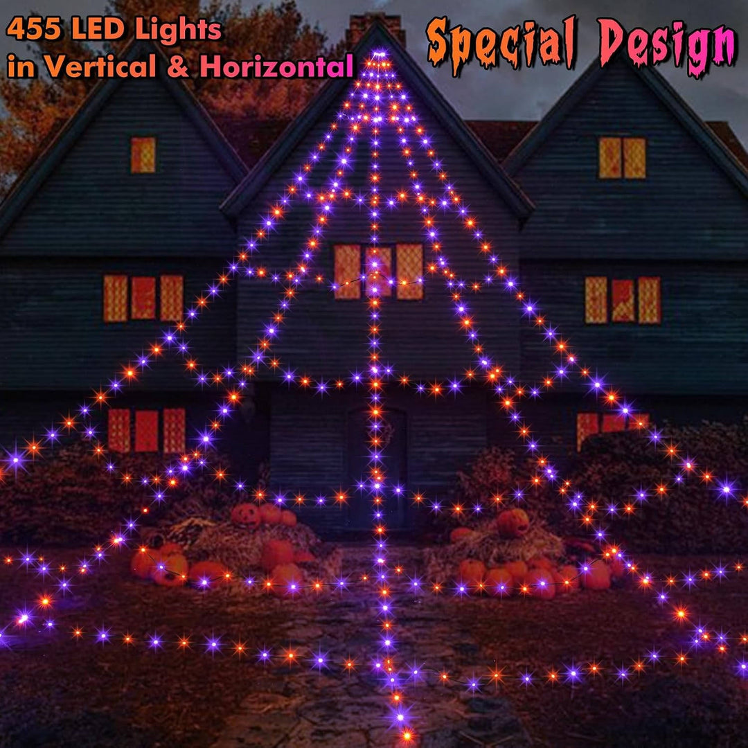 Halloween-16.4 FT LED-edderkoppespindlys med fjernbetjening og 8 tilstande