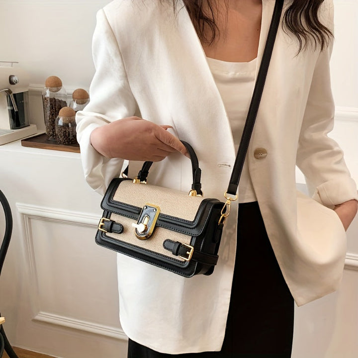 Chic Canvas & Leather Trim Crossbody Bag-MODAUTLET