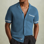 Breathable Mesh Polo Shirt With Cuban Collar For Summer Blue