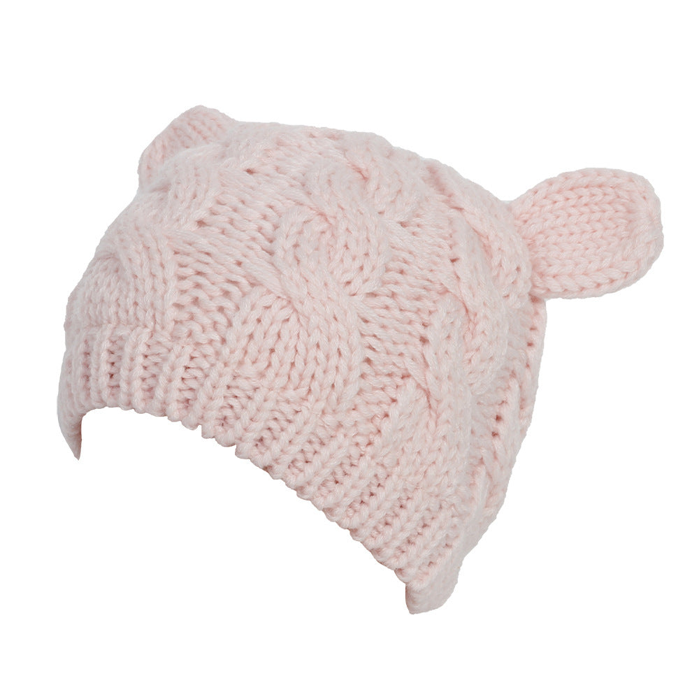 Gorro tejido a mano con orejas de gato 3D lindo para uso en invierno