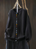 Cozy Button Cardigan – Soft Everyday Layering Essential Black One Size