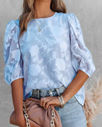 Women's Puff Sleeve Chiffon Top Blue