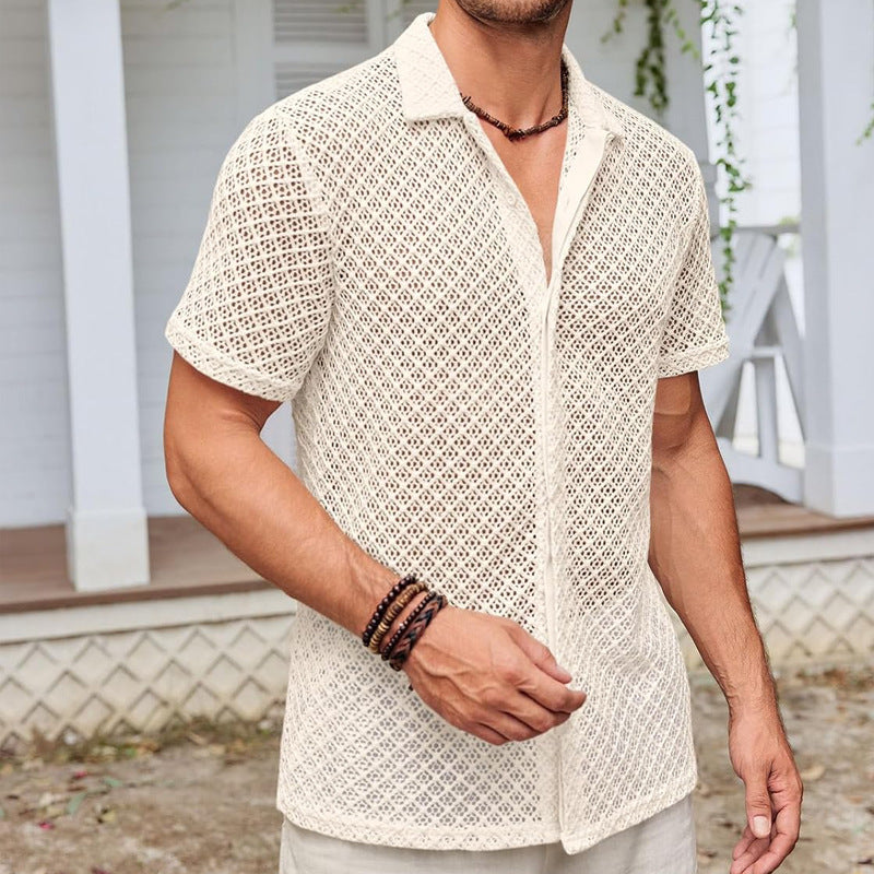 Men's Summer Mesh Short Sleeve Shirt Beige