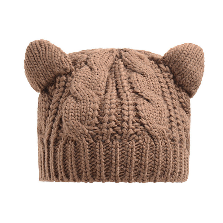 Gorro tejido a mano con orejas de gato 3D lindo para uso en invierno