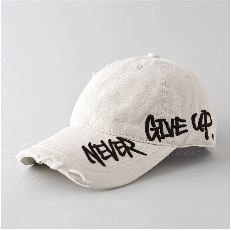 Casquette de baseball usée Never Give Up – Chapeau vintage unisexe