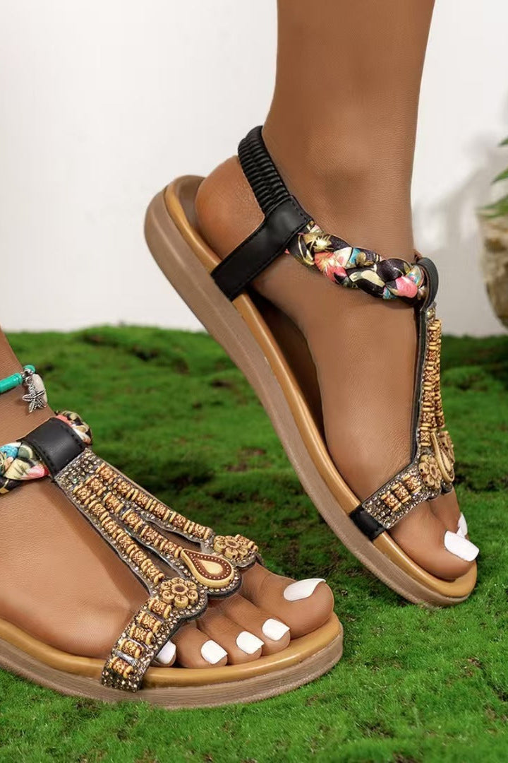 Women's Bohemian Embroidered Flat Sandals-MODAUTLET