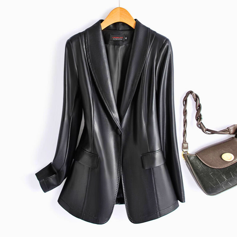 Women's Stylish Leather Blazer for the Modern Boss