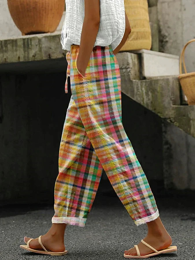 Women's Comfortable Checkered Pants-MODAUTLET