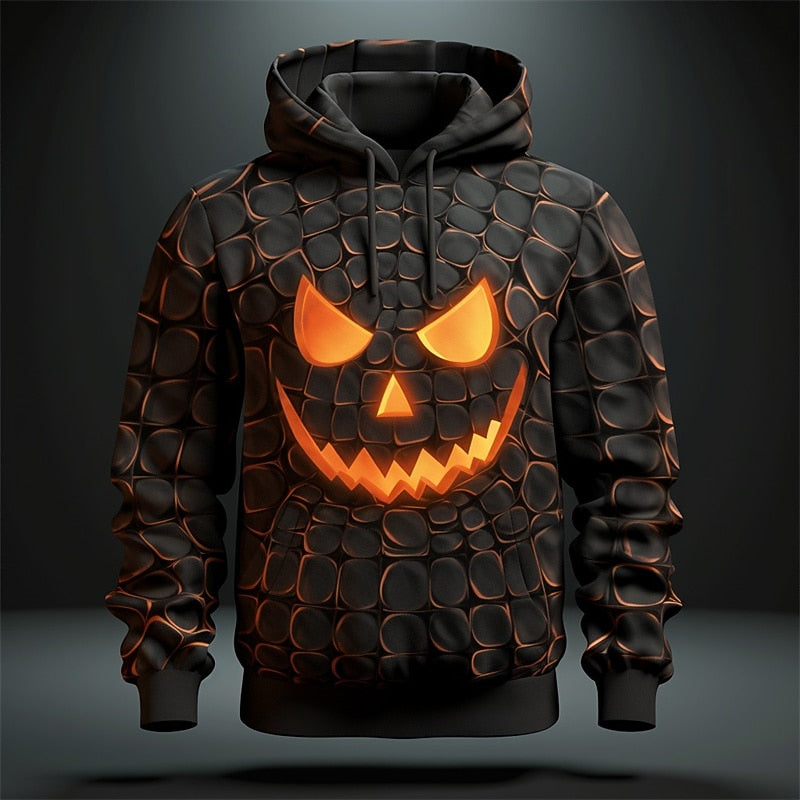 Pánská mikina s kapucí a svítícím halloweenským motivem