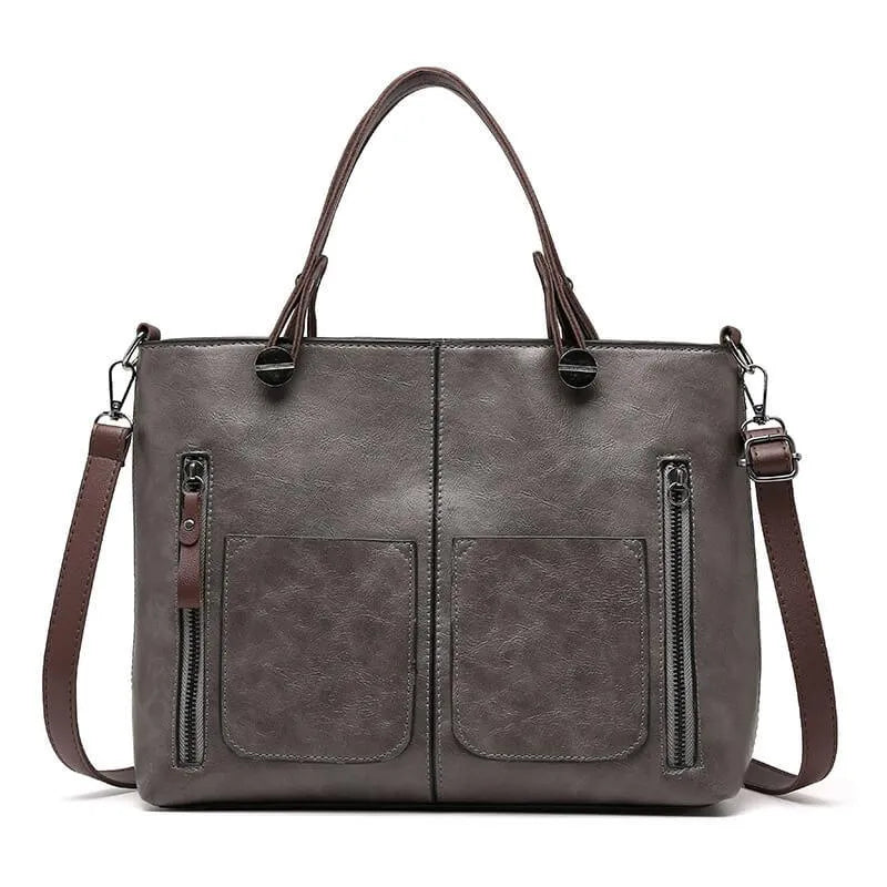 Elegant Leather Shoulder Bag Durable Everyday Companion Gray