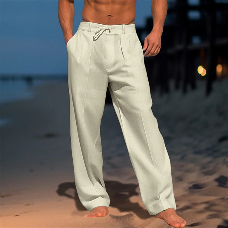 Men's Wide-Leg Casual Drawstring Pants with Pockets-MODAUTLET