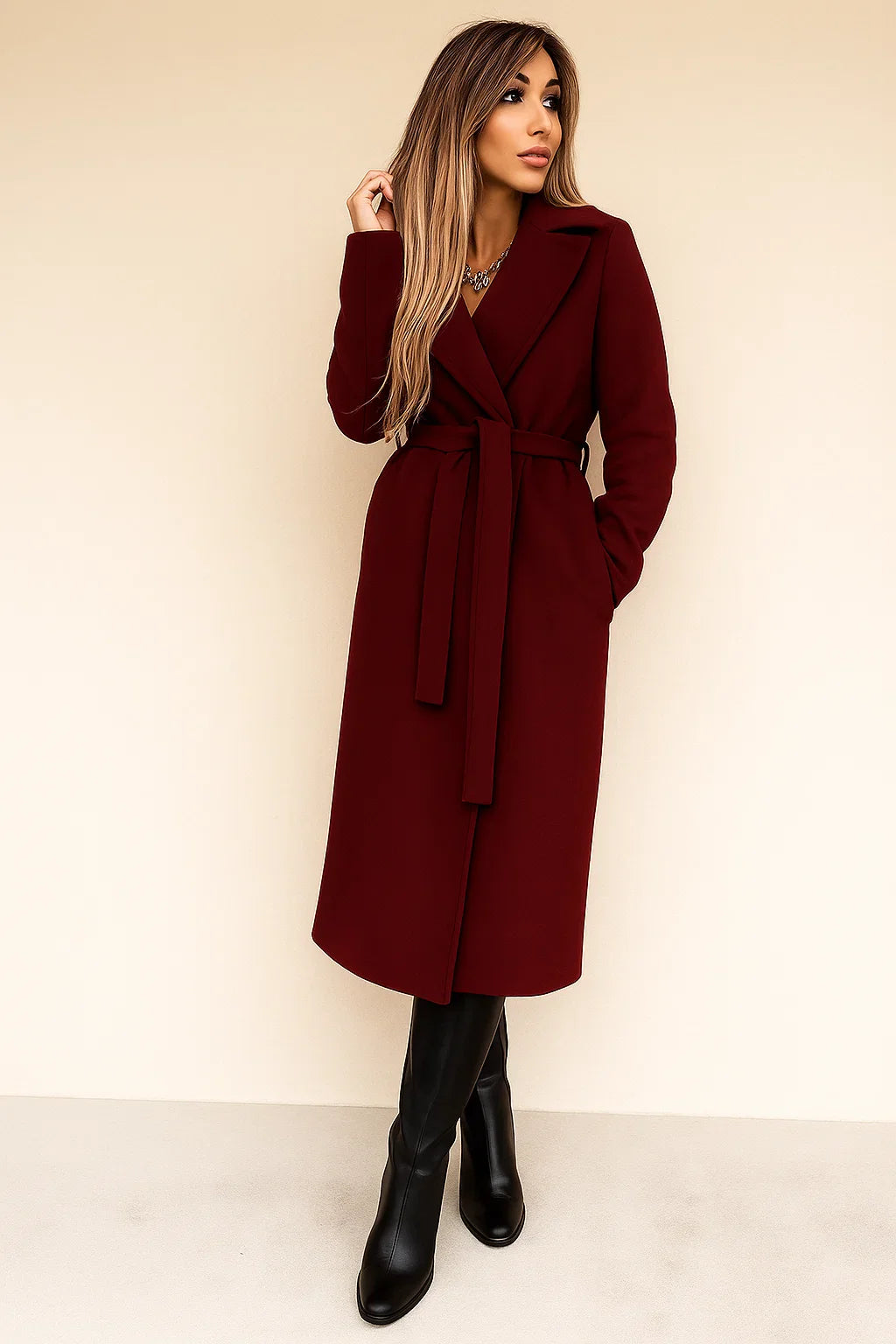 Women's Elegant Wool Coat – Timeless Style and Warmth Red