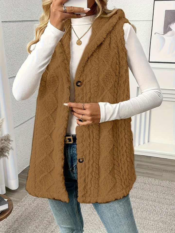 Gilet douillet sans manches à capuche pour femme