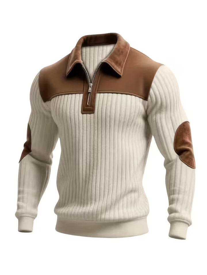 Men's Classic Color-Block Collar Zip Sweater Beige