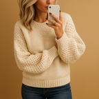 Women's Cozy Textured Relaxed Fit Knit Sweater – Casual Comfort Beige