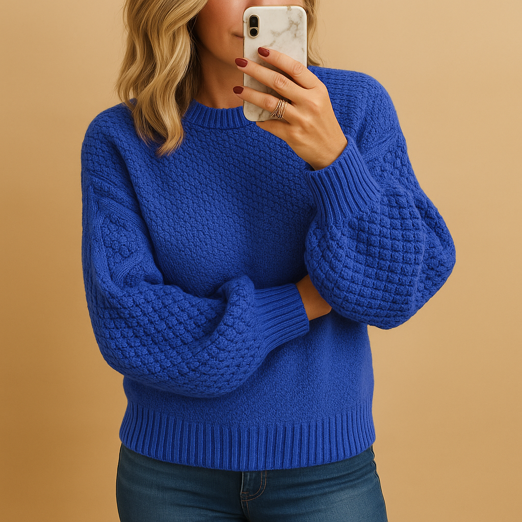 Women's Cozy Textured Relaxed Fit Knit Sweater – Casual Comfort Blue