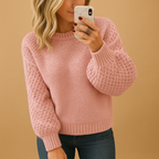 Women's Cozy Textured Relaxed Fit Knit Sweater – Casual Comfort Pink