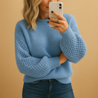 Women's Cozy Textured Relaxed Fit Knit Sweater – Casual Comfort Light Blue