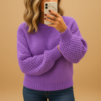 Women's Cozy Textured Relaxed Fit Knit Sweater – Casual Comfort Purple