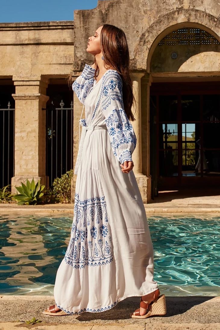 Vestido Maxi Boho Feminino com Bordado