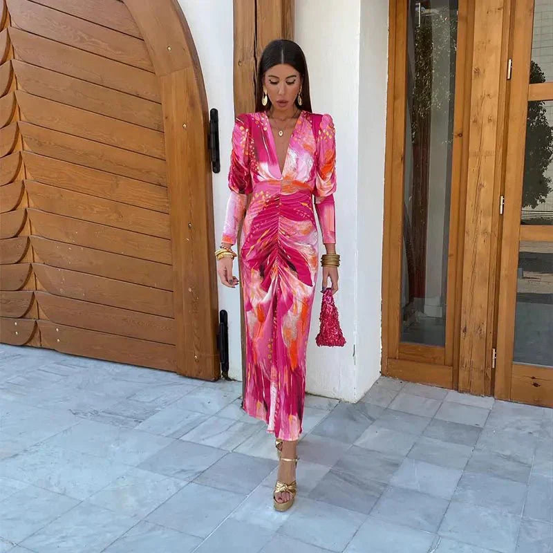 Women's Maxi Wrap Dress for Wedding Guests - Evening Elegance