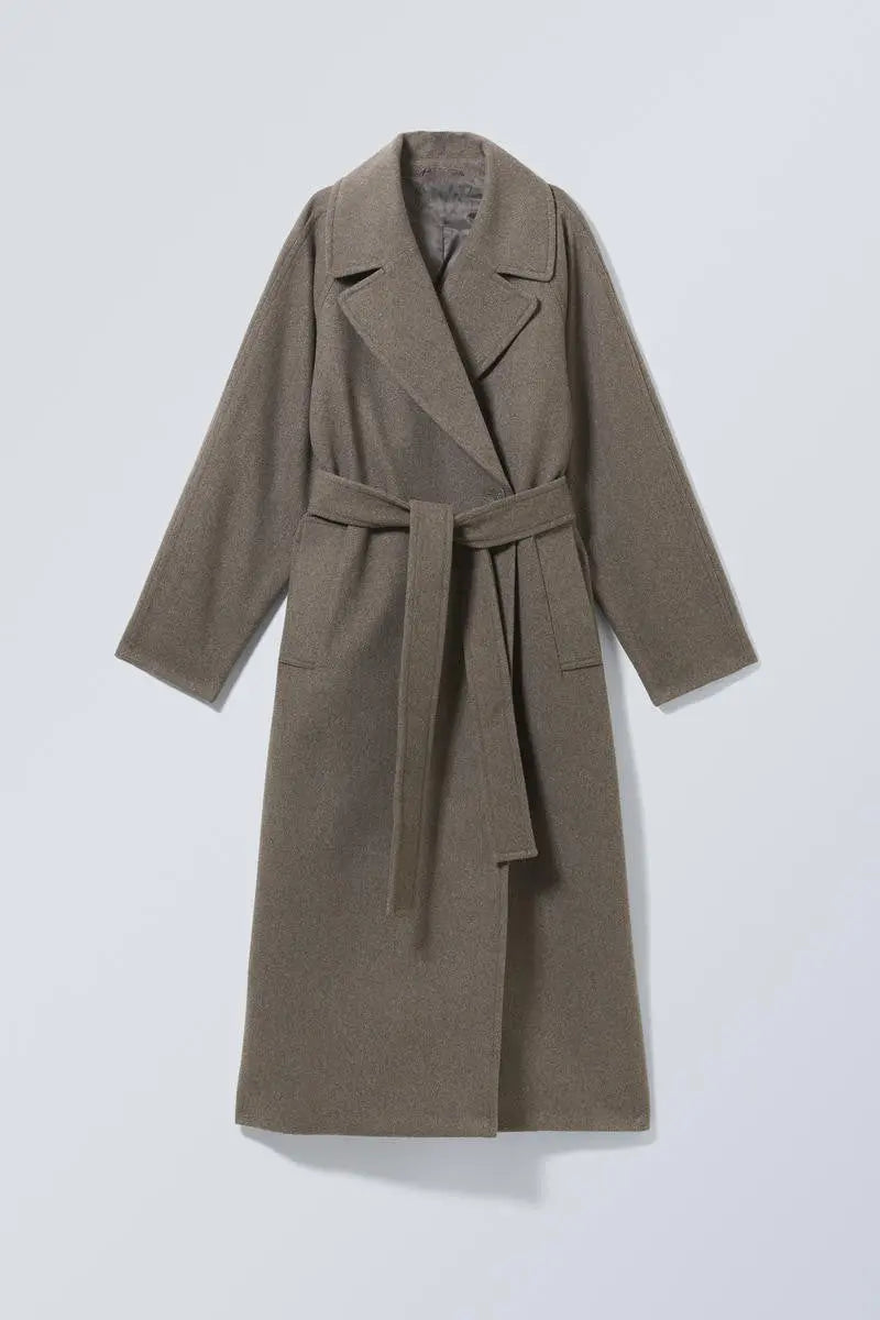 Manteau croisé en laine pour femme avec revers crantés