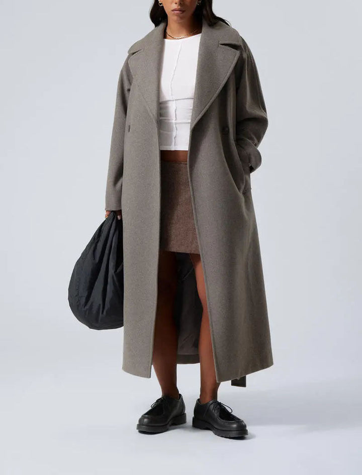 Manteau croisé en laine pour femme avec revers crantés