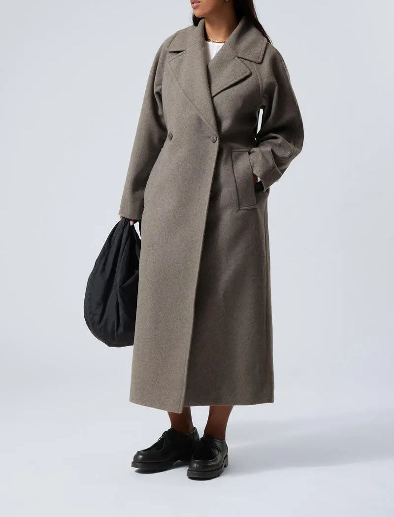 Manteau croisé en laine pour femme avec revers crantés