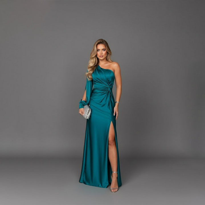 Emily | Damen Maxikleid mit hohem Schlitz und asymmetrischem One-Shoulder-Abendkleid