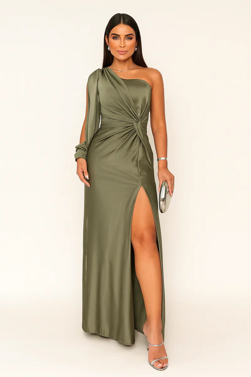 Emily | Damen Maxikleid mit hohem Schlitz und asymmetrischem One-Shoulder-Abendkleid