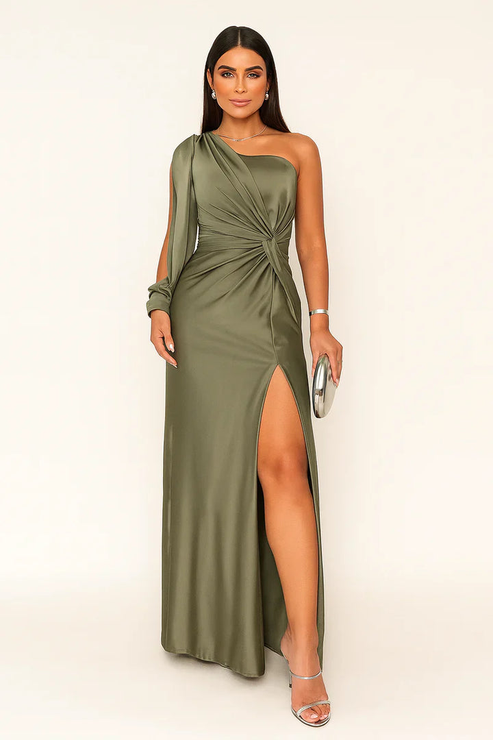 Emily | Damen Maxikleid mit hohem Schlitz und asymmetrischem One-Shoulder-Abendkleid