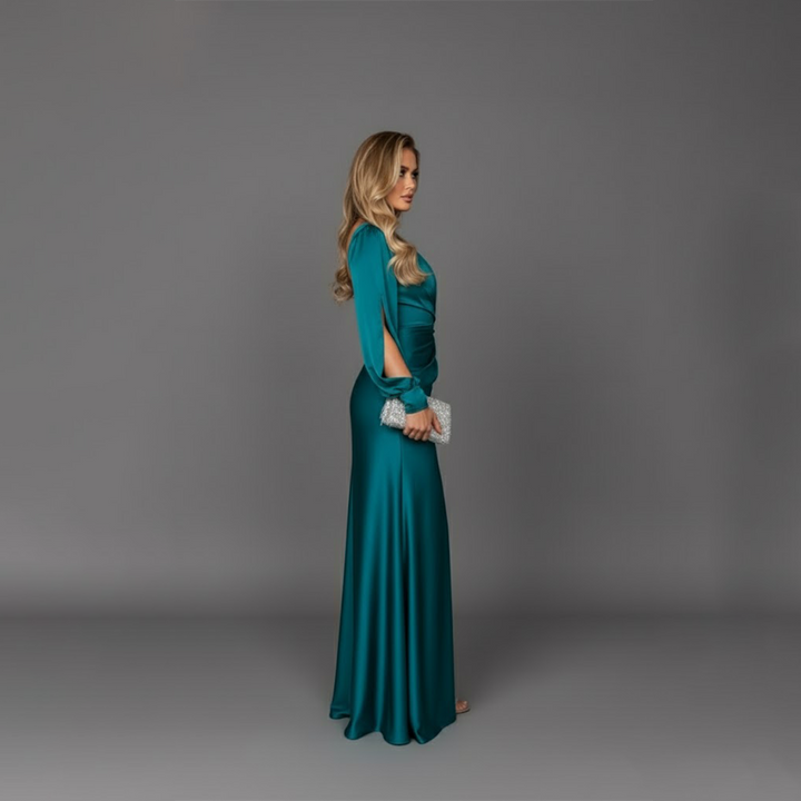 Emily | Damen Maxikleid mit hohem Schlitz und asymmetrischem One-Shoulder-Abendkleid