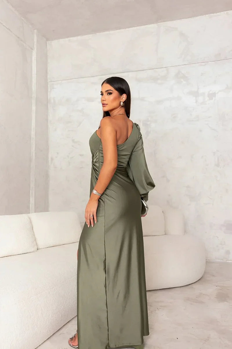 Emily | Damen Maxikleid mit hohem Schlitz und asymmetrischem One-Shoulder-Abendkleid